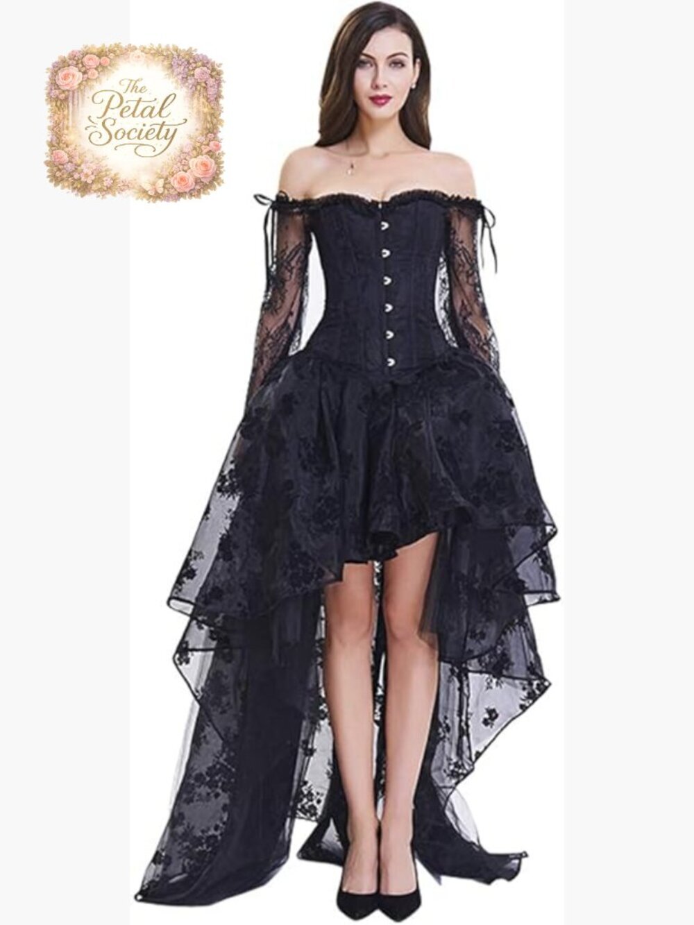 Steampunk Victorian Corset Top with High Low Skirt, Small, Polyester Blend